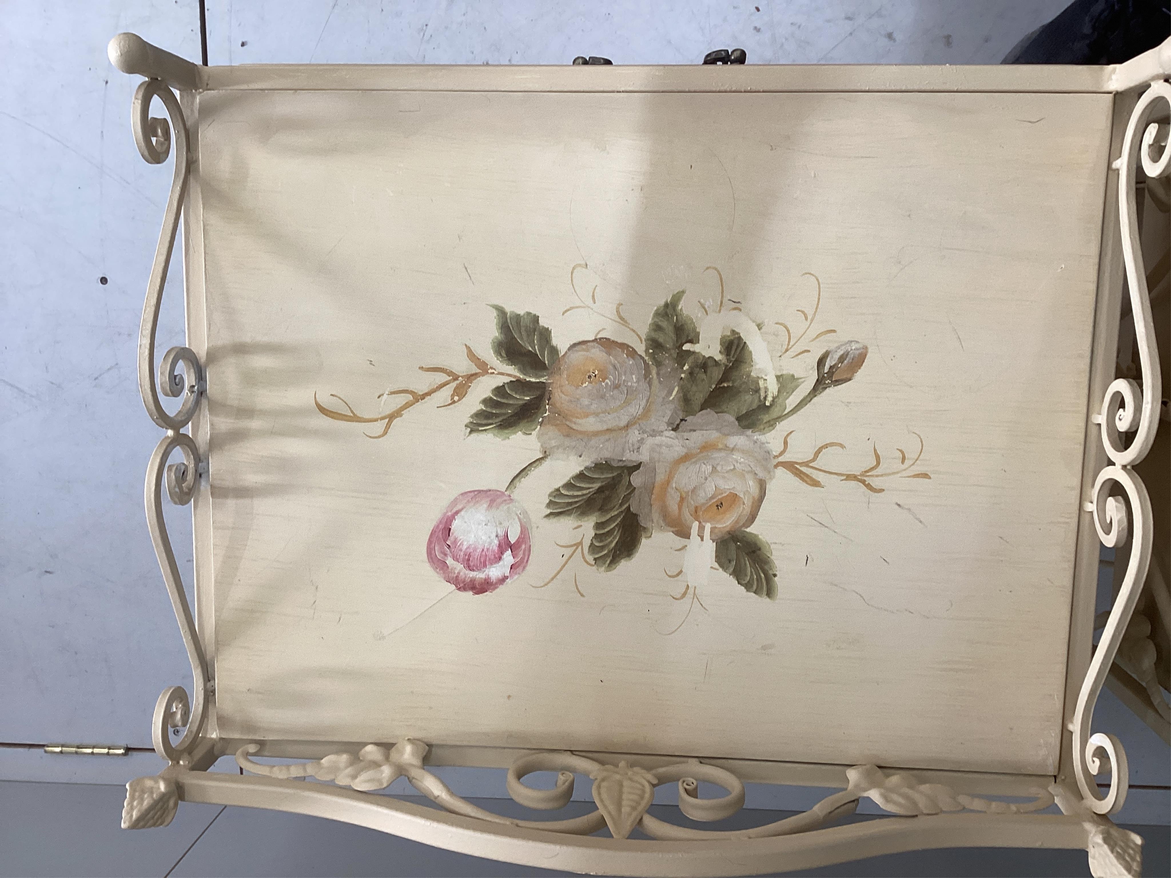 A pair of modern painted wrought iron bedside cabinets, width 48cm, depth 38cm, height 80cm. Condition - good